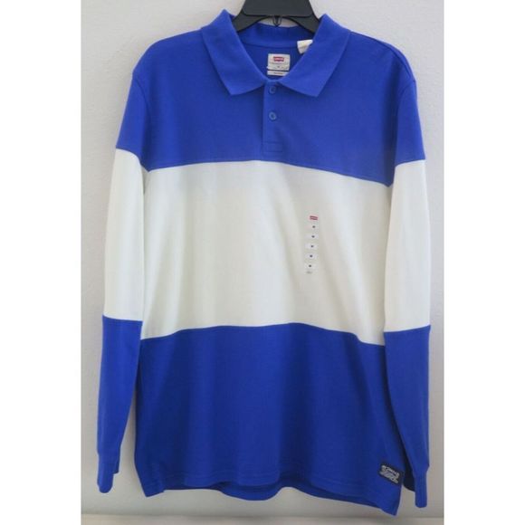 Levi's A19340000 Men's Sz M Strata Surf Blue/White Colorblock Long Sleeve Polo - Picture 1 of 6
